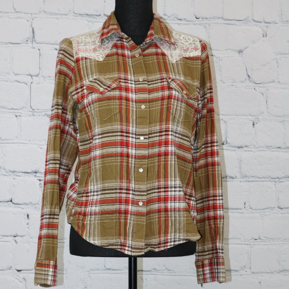 Flannel Western Shirt with Lace